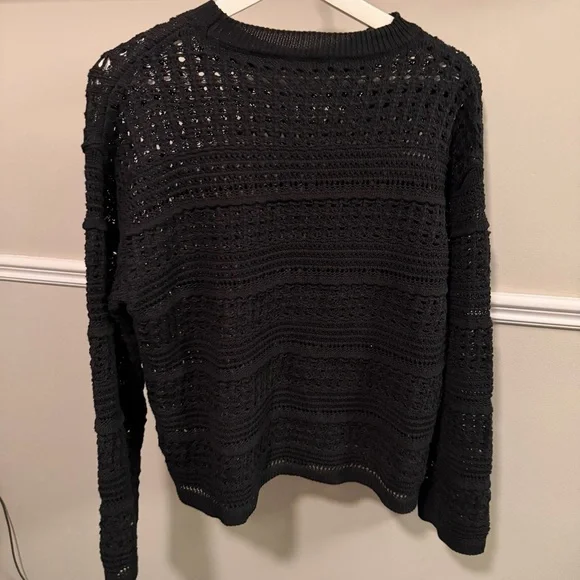 M&S Black Crochet Knit Sweater Open Knit Pullover US S - Picture 2 of 4